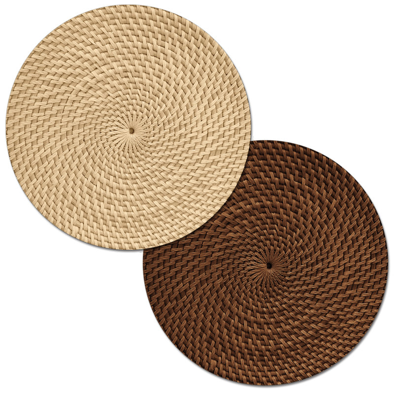Faux Basket Weave Reversible Round Plastic Placemats, Natural