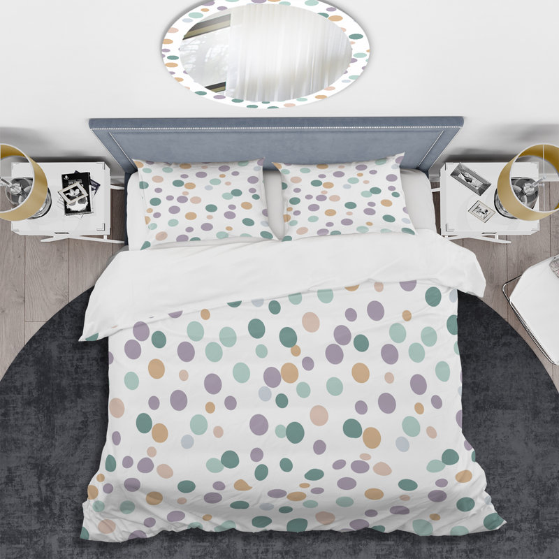 Ensemble de housse de couette à pois verts et mauves I, Housse de couette très grand + 2 très grandes ta