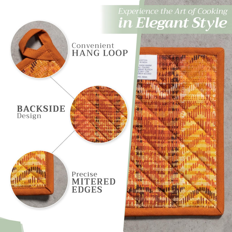 Coussinets chauffants de 8 po x 8 po résistants à la chaleur de la Maison Hermine 100% coton avec boucles pour les décorations de Noël de Noël, manipulant des casseroles chaudes (paquet de 1, tartan de l'Action de grâce)