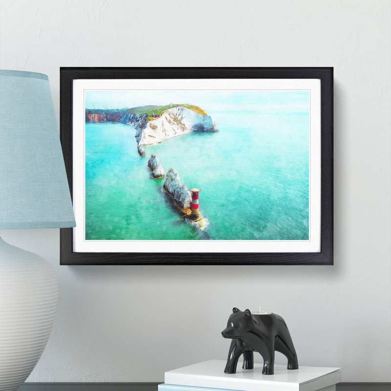 The Needles Isle Of Wight - Single Picture Frame Painting on MDF, Black Framed, 24cm H x 33cm W x 2cm D