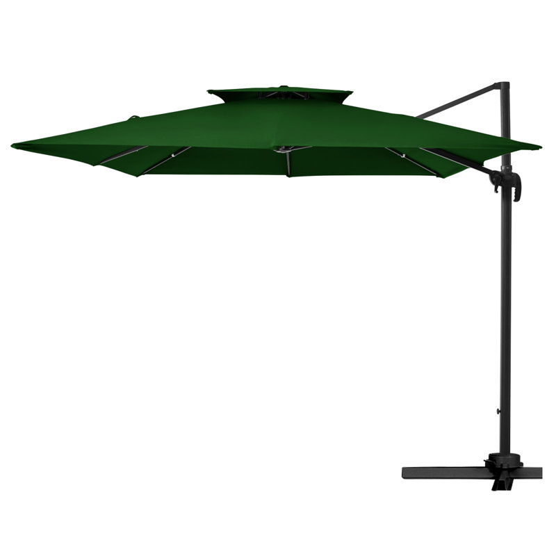 Parasol de patio extérieur en porte-à-faux avec couvercle Deboah, 144'', Vert foncé