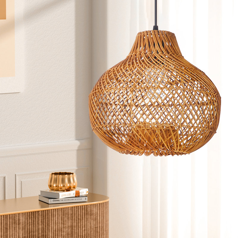 Luminaire suspendu beige à 1 dôme Batcheller, H 89 po x l 13,77 po x P 13,77 po