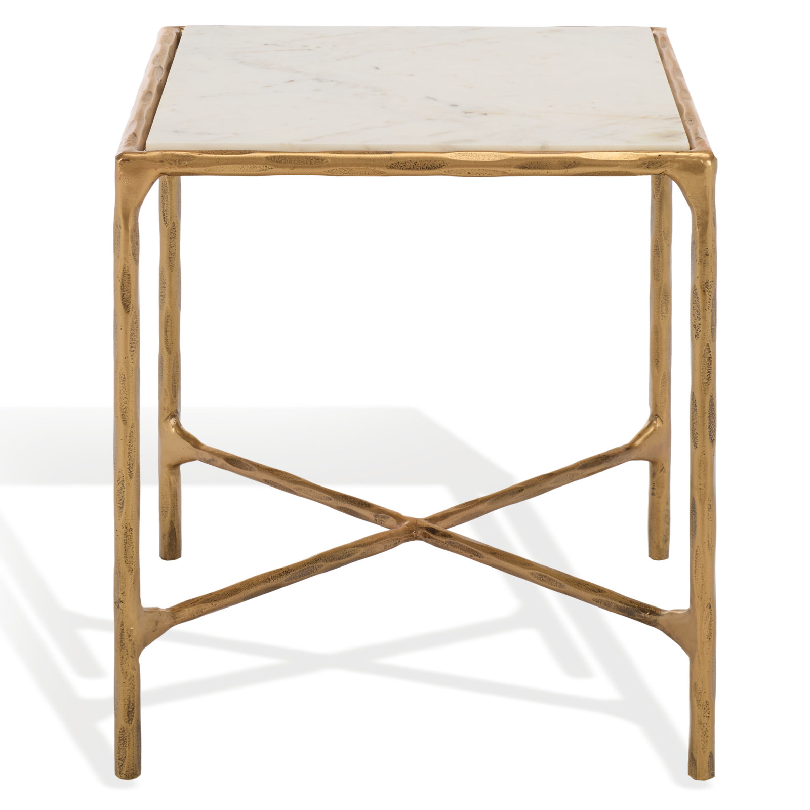 Evelynn End Table, Brass, White Marble