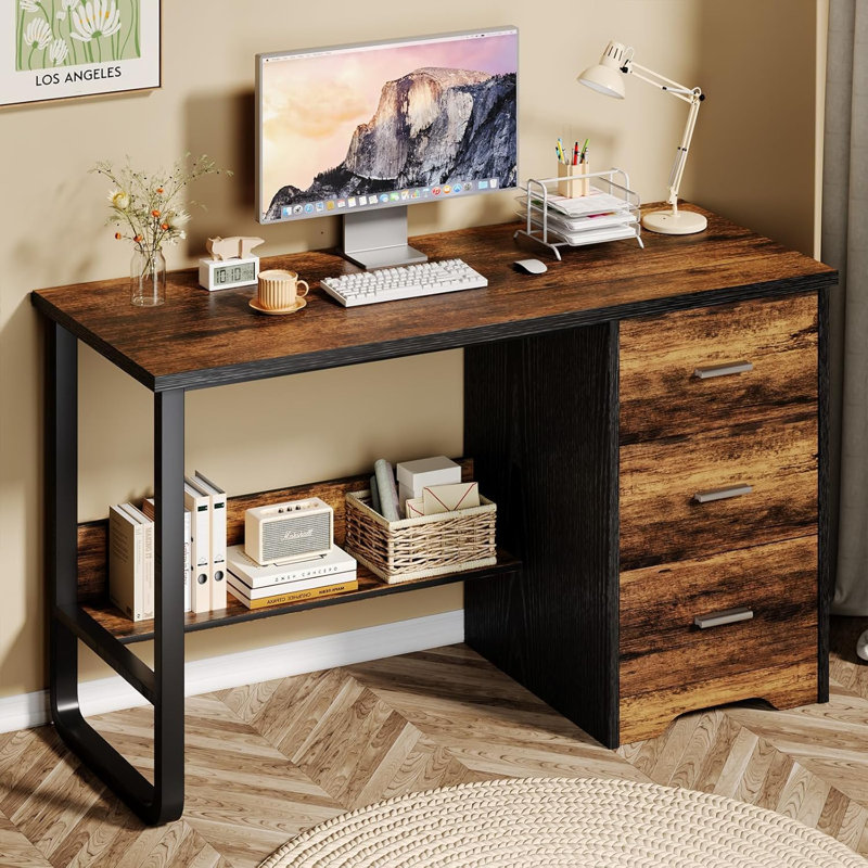 47 Inch Home Office Computer Desk ,Small Desk,with 3 Drawers  &Storage File Cabinet, Black