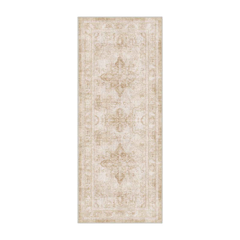Tapis de couloir oriental beige / ivoire lavable à la machine avec envers antidérapant, Tapis de couloir 2 pi 5 po x 8 pi