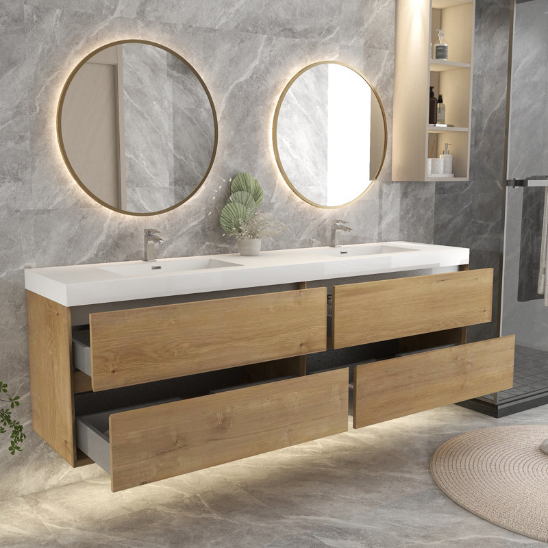 Ensemble de meuble-lavabo double 83 po, Chêne