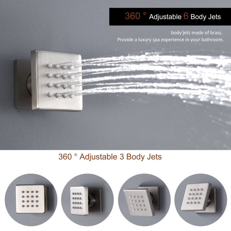 Brushed Gold Large Dual Rectangle Ceiling Mounted Shower System with LED and Bluetooth