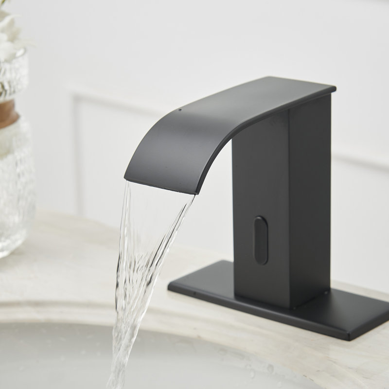 Robinet de salle de bain à trou unique sans contact avec bonde, Noir mat