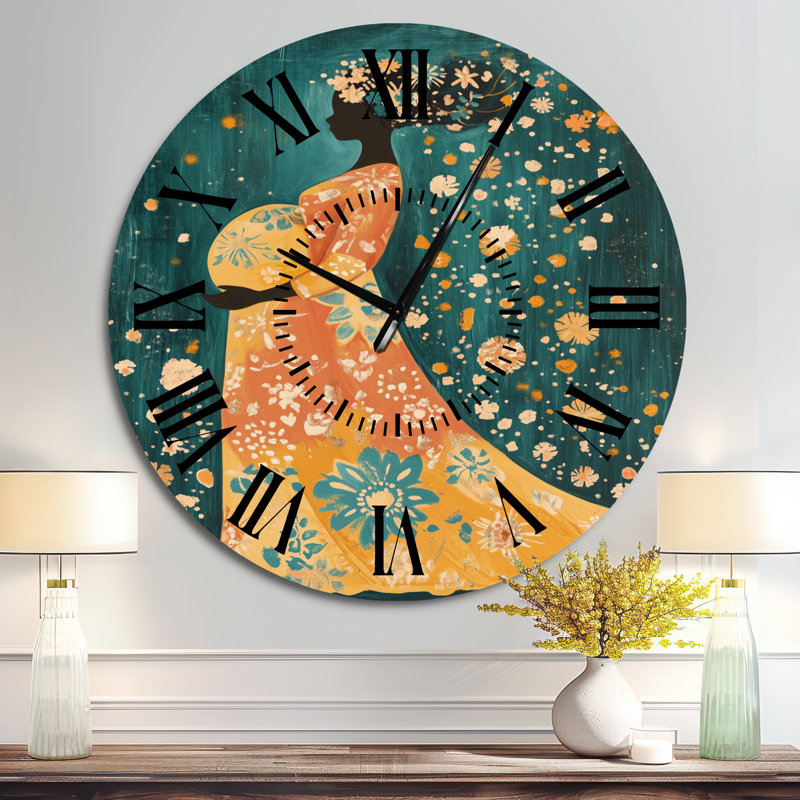 Horloge murale silencieuse moderne en métal « Mère joyeuse » aux motifs colorés, Surdimensionné