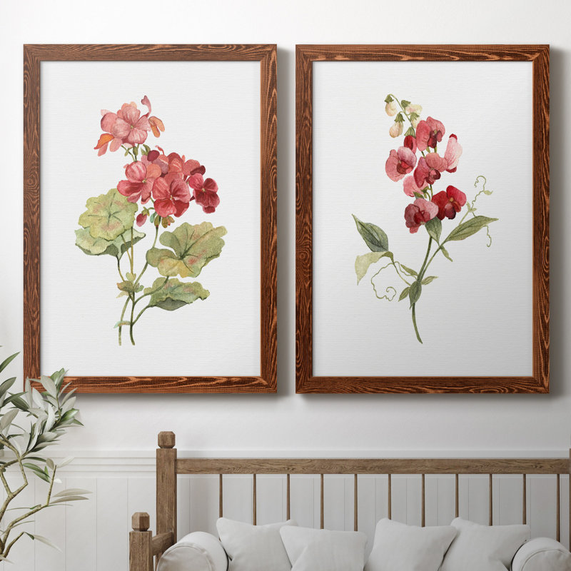 Écarlate géranium - ensemble de 2 reproductions d'art, H 37,5 po x l 55 po x P 1,5 po, Toile avec cadre érable, Pas de tapis