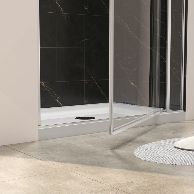 Porte de douche pivotante universelle à ouverture à gauche et à droite de 32 à 36 po x H 72 po, ouverte à l'extérieur, avec verre trempé de 1/4 po et 5/16 po