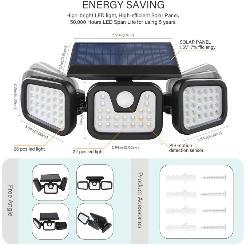 Ensemble de 2 lumières de sécurité extérieures à énergie solaire avec capteur de mouvement 6000K