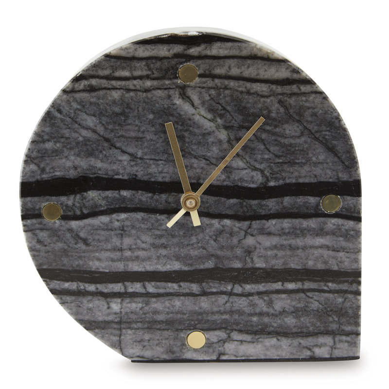 Black Marble Contemporary Table Clock Set with Gold Accents