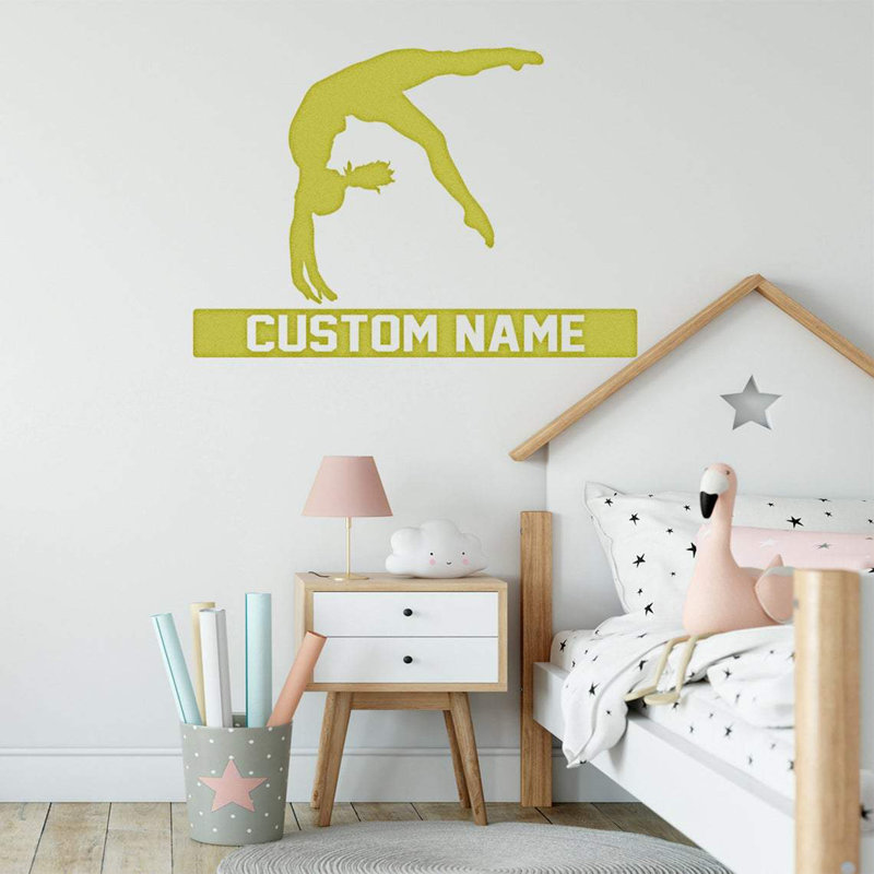 Adhésif décoratif Trinx Gymnast Silhouette avec nom personnalisé - CS43, H 18 po x l 26 po, Doré, Oui