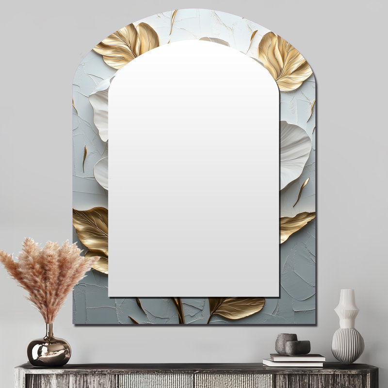 Pivoine floraison en miroir doré et blanc IV, 43 po x 33 po