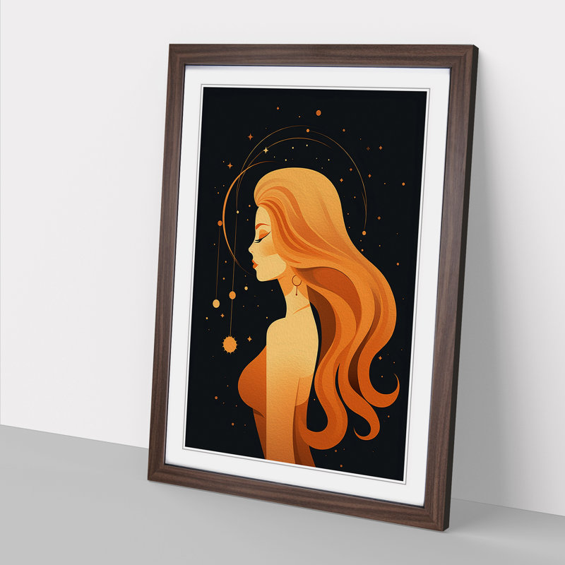 XYZ-FRM-V1223-1670 Virgo Zodiac Minimalism - Single Picture Frame Print on Wood, 34cm H x 25cm W x 2cm D, Walnut