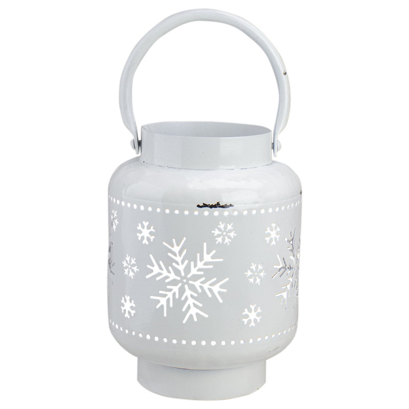 Lanterne de Noël en forme de flocon de neige, Blanc, H 6,75 po x l 5 po x P 5 po
