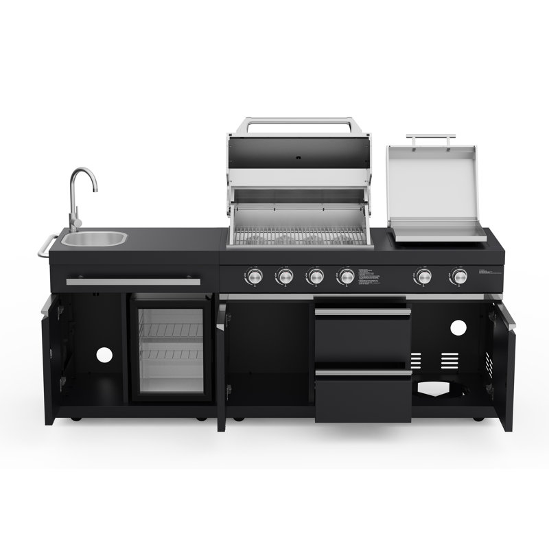 Bighorn Prime 6-burner Outdoor Kitchen Grill & Griddle Combo With Refrigerator, Sink & Cover