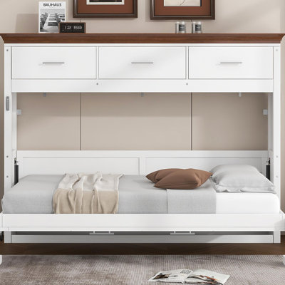 Lit escamotable simple avec 3 tiroirs, blanc