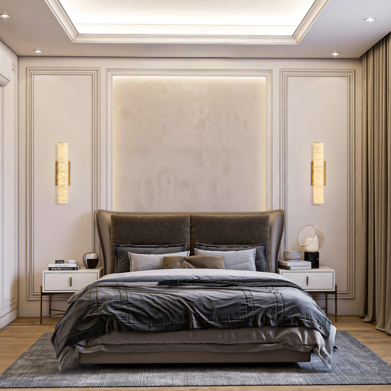 Dover Dimmable LED Wall Sconces Wallchiere with Alabaster Shade(Set 0f 2), Gold