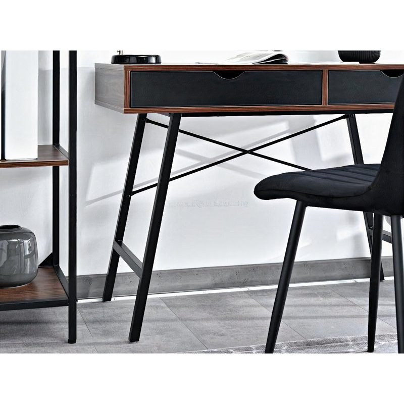 Reding Metal Base Writing Desk, Black, Brown