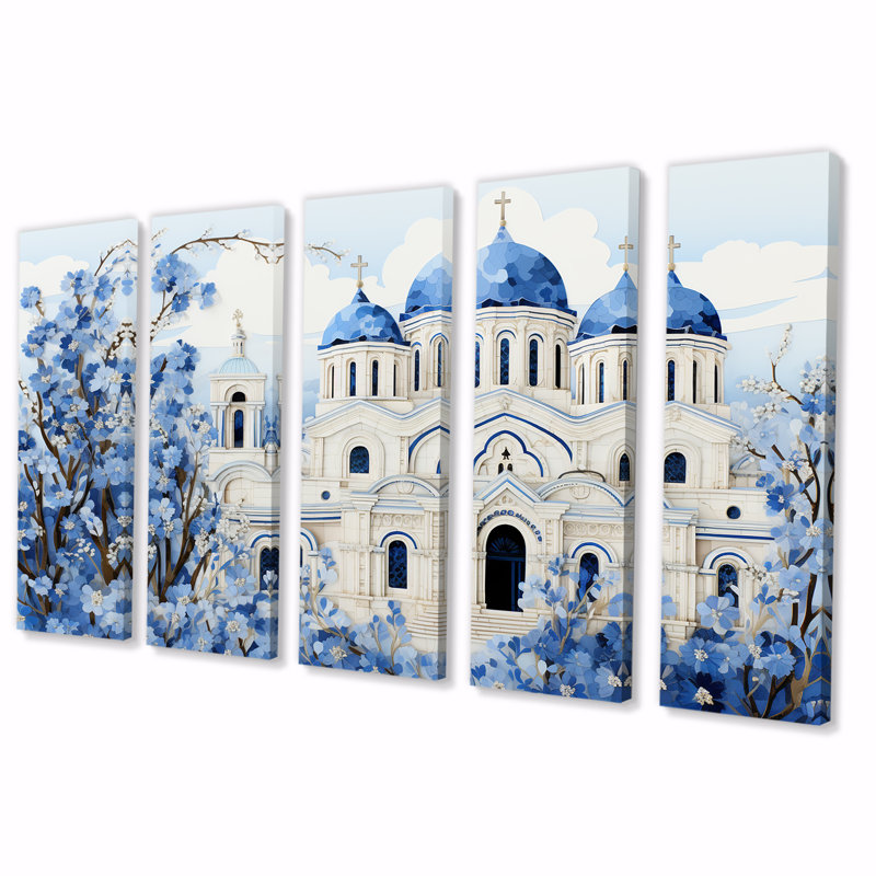 «Coastal Orthodox Church In Grèce IV - Grèce», art mural 5 pièces, H 28 po x l 60 po