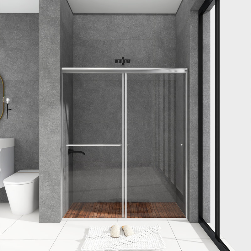 Porte de baignoire coulissante double encadrée l 60 po x H 72 po, Nickel, L 60 po