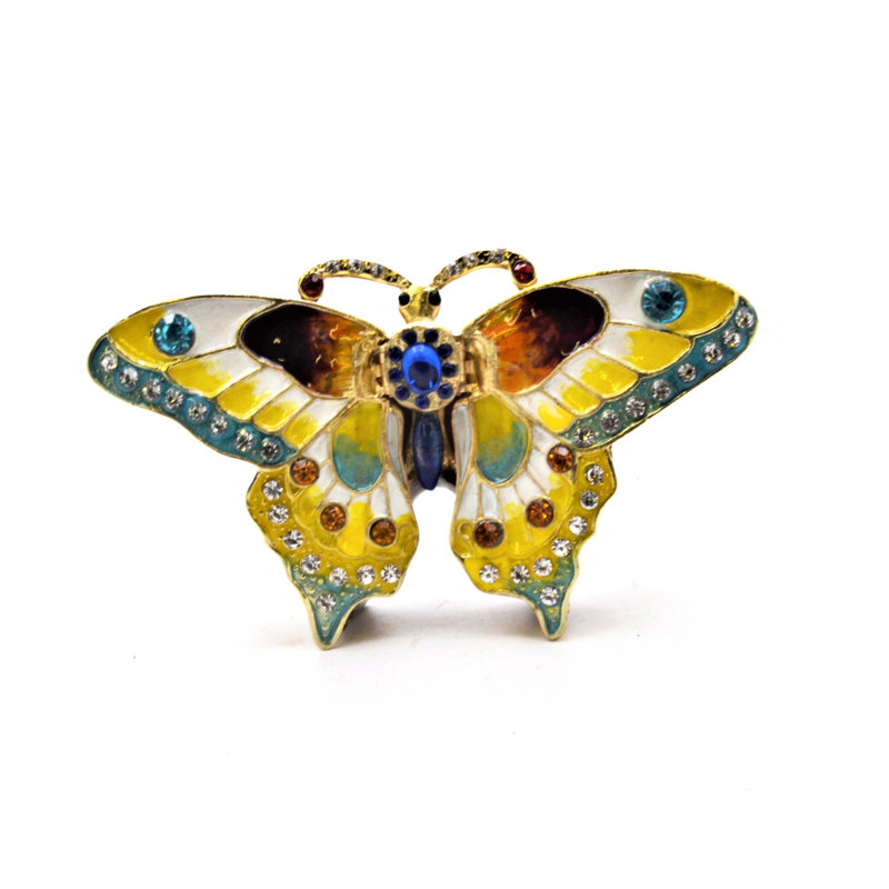 Multi Colored Enamel Butterfly Trinket Box with Austrian Crystals