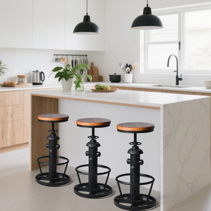 Tabouret de bar antique et industriel, Noir