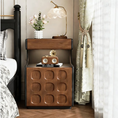 Brown Retro-modern Wooden Storage Cabinet For Bedside, Living Room & Entryway