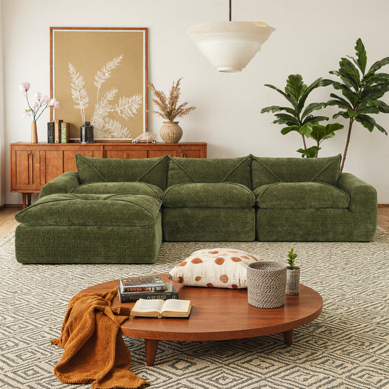 Canapé modulaire en chenille 4 places Dream Cloud, Vert