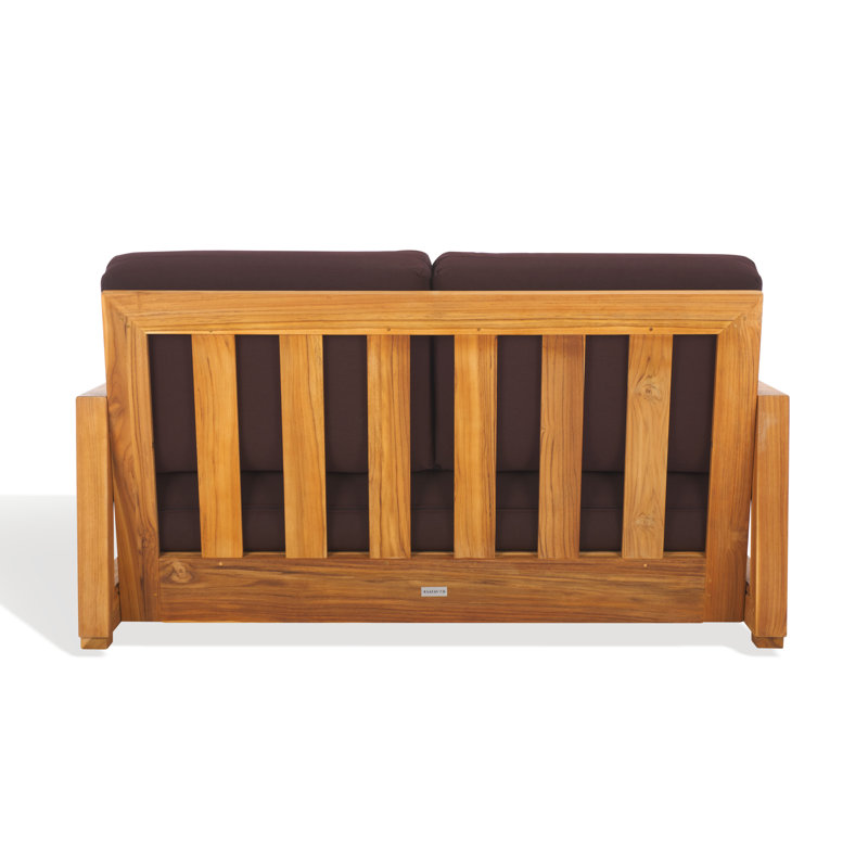Montford Teak Loveseat with Cushions, Dark Brown