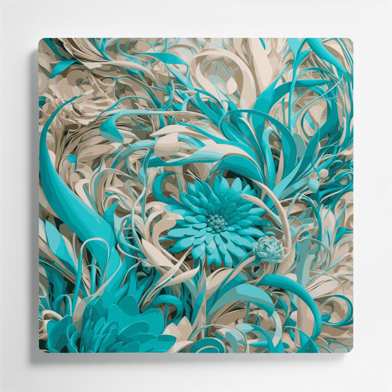 "Abstract Florals 100", art mural en métal bleu, H 32 po x l 32 po
