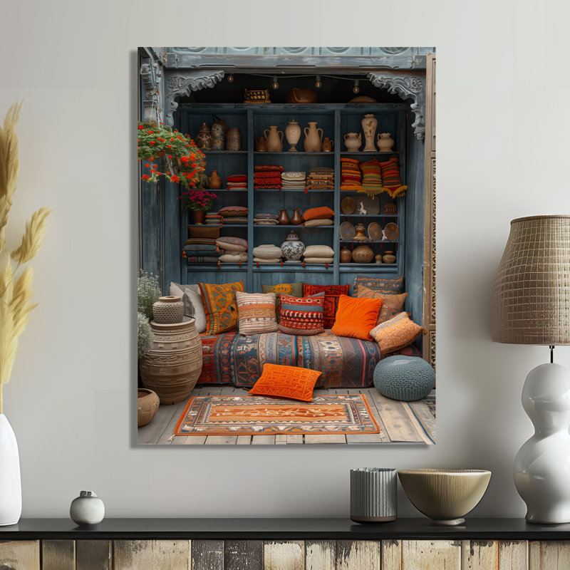 Orange bleu bohémien bazar Boho - art mural du Maroc, salon, H 44 po x l 34 po x P 1,5 po, Métal métal