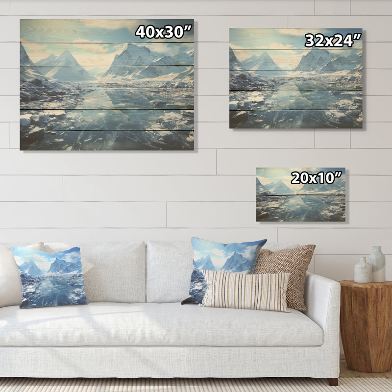 Glacial Scenery In Canada - Glacier Wood Wall Art On Natural Pine Wood, 30" H x 40" W
