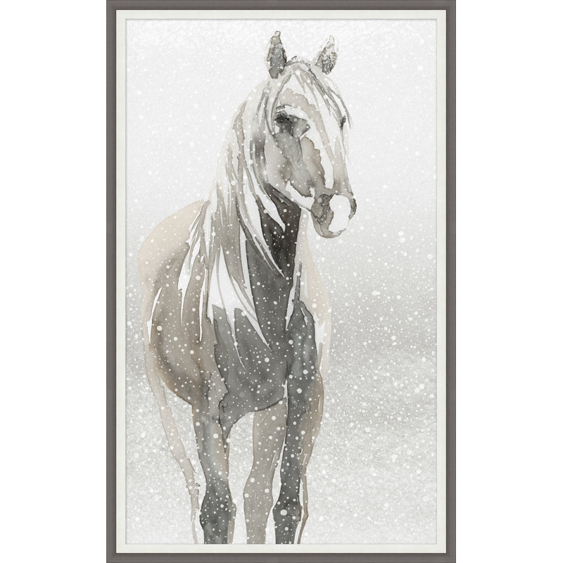 Cheval dans la neige 2 - Peinture encadrée sur papier