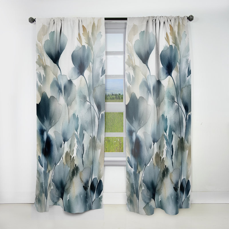 Candice - Feuillage bleu et fleurs II - Rideau à feuilles - Velours obscurcissant - 1 panneau, L 52 po x L 84 po