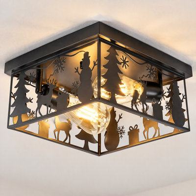 Plafonnier encastré carré en métal de style rustique de ferme, 2 lumières, 28 cm (11 po), lampe vintage