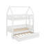 Lit superposé House avec lit gigogne coulissant et 3 tiroirs de rangement, structure de lit superposé en bois robuste avec garde-corps