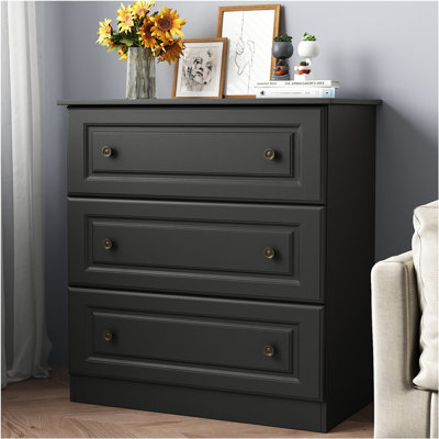 29.5" W Modern 3 Drawer Dresser, Drawer Chest, Wooden Storage Dresser for Closet and Living Room, Black