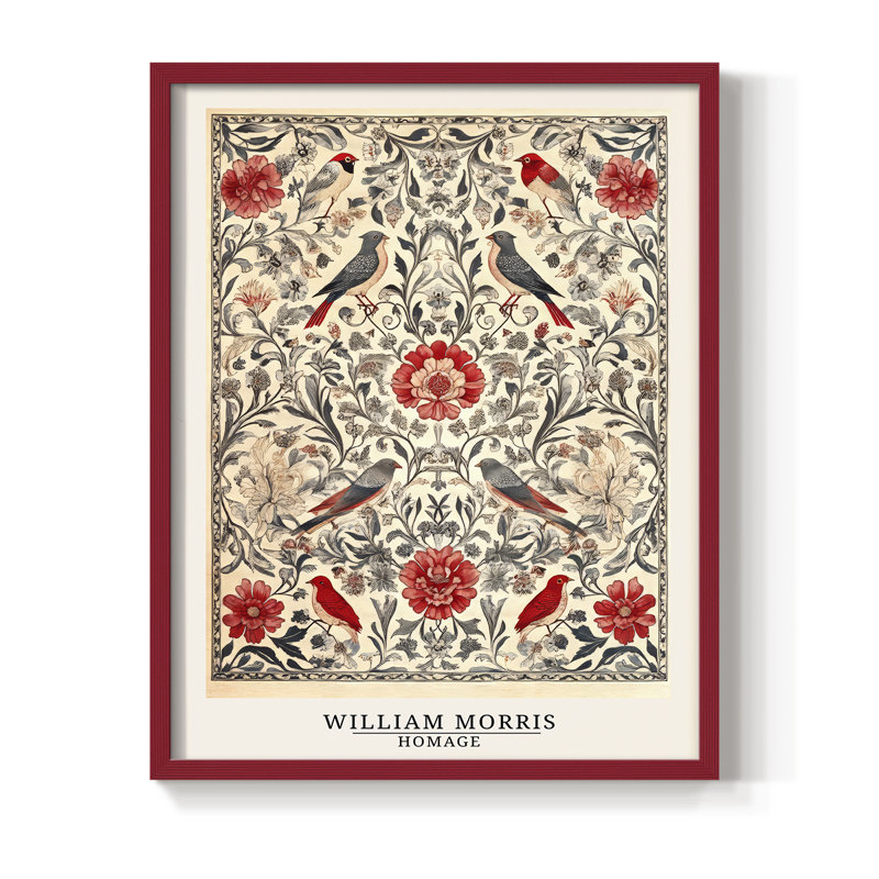 WM MORRIS Series CCCX Framed Print - Solid Wood, 30" H x 24" W, Red