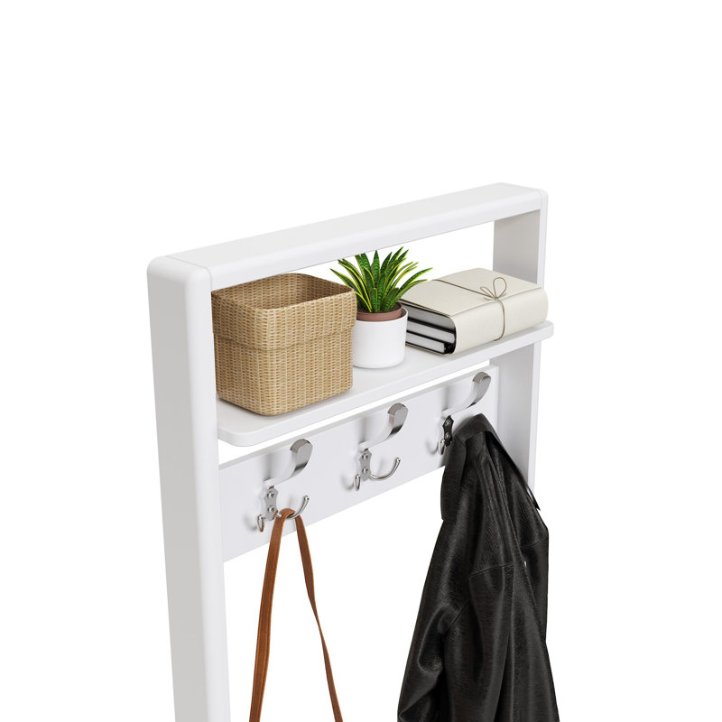 Solid Wood Wall 6 - Hook Wall Mounted Coat Rack, White