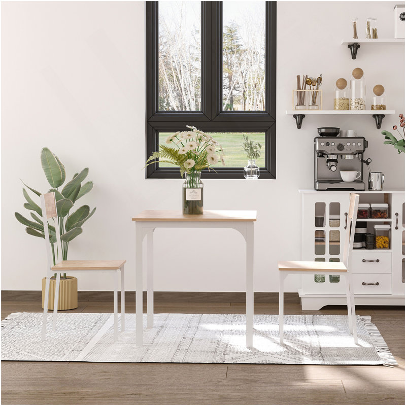 Ensemble 3 pièces de table de salle à manger carrée en bois avec 1 table et 2 chaises