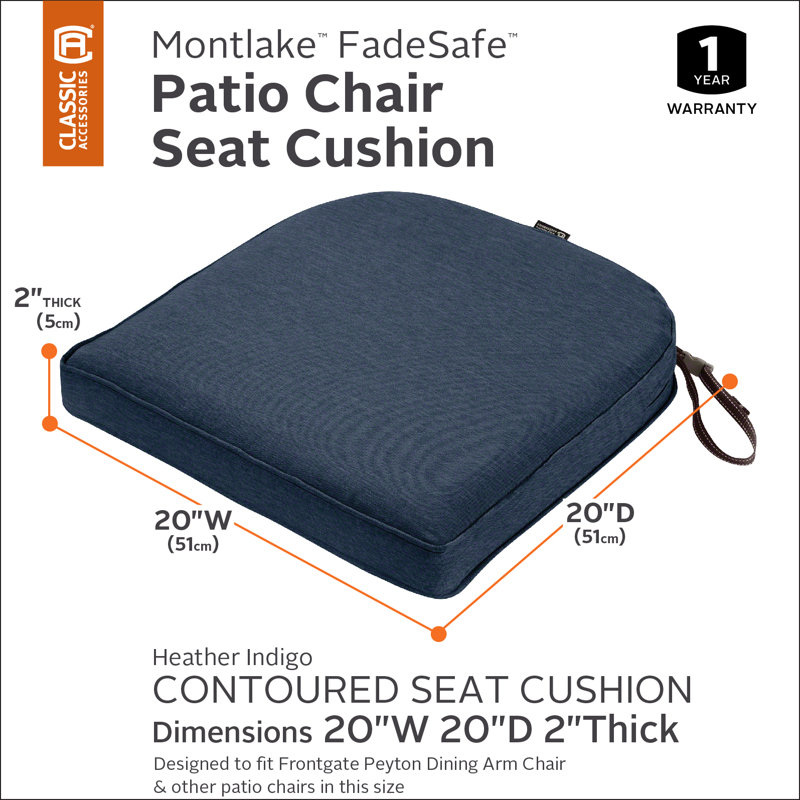 Pina Outdoor 2'' Dining Chair Seat Cushion, Heather Indigo Blue, 2" H x 20" W x 20" D