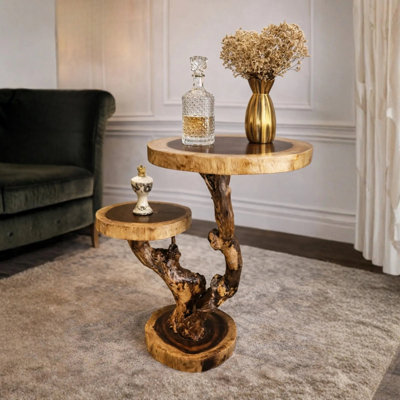 Table d'appoint rustique en bois pour le décor de salon CTIEN25002 - H 20 po x l 15 po