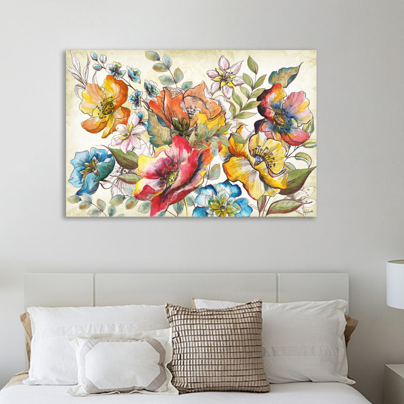 « floral jardin ivoire » par tre sorelle studios, reproduction d’art sur toile tendue, H 20 po x l 30 po x P 1,5 po