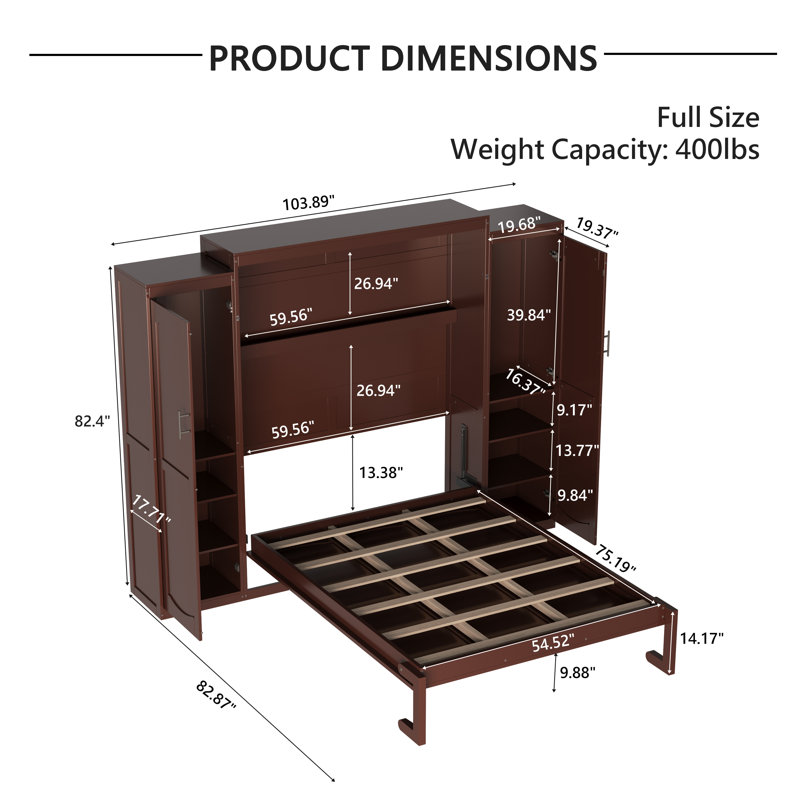 Armoire avec armoires Murphy, Plein, Noyer