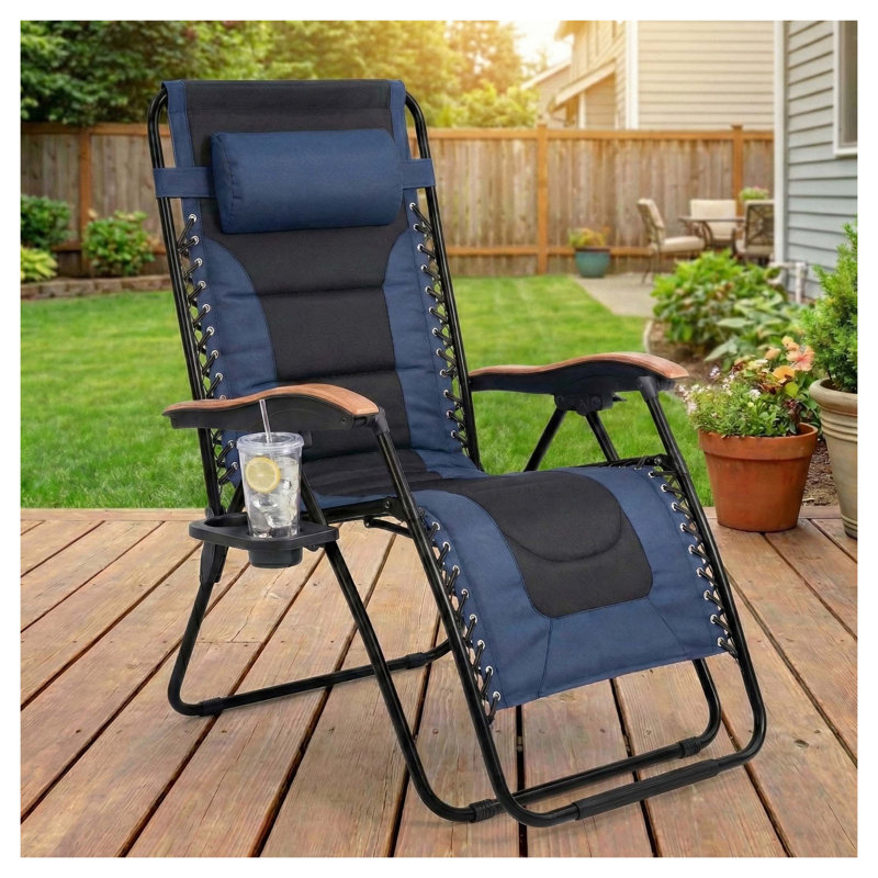 Oversized Zero Gravity Chair with 30" Wide Seat - 400 LBS Capacity Foldable Patio Recliner with Cup Holder, Black and Blue