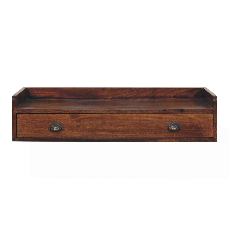 Solid Wood Belmont Wall-Mounted Console, 1 Drawer, 1 Shelf, Brown