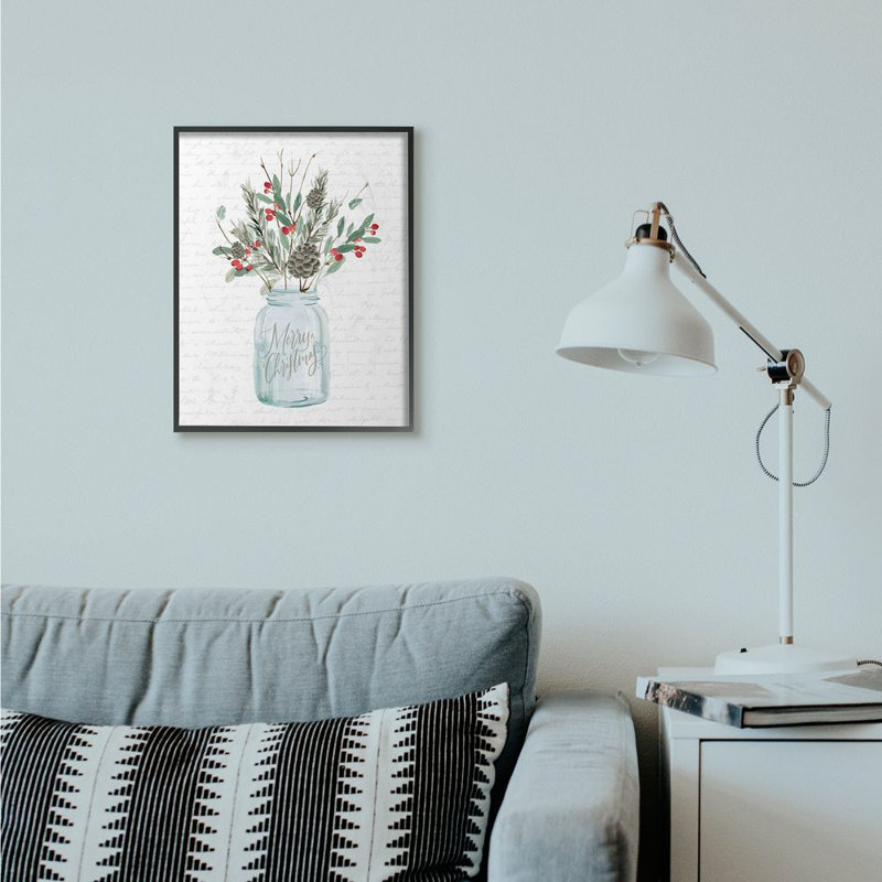 «Merry Christmas Foliage Jar», impression, Giclée encadrée noir minuit, H 20 po x l 16 po